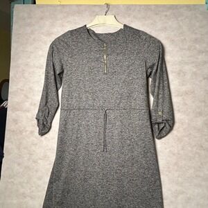 AMBERNOON II Gray Heathered Quarter‎ Zip Drawstring Waist Long Sleeve Dress